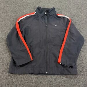 Nike Track Jacket Girls L Black Red White Stripe Full Zip EUC